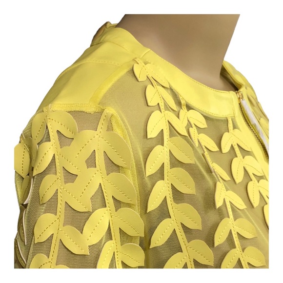 Colleen Lopez Faux Leather Leaf and Mesh Jacket in Lemon Yellow. Sz: XS. NWT! - Picture 5 of 6